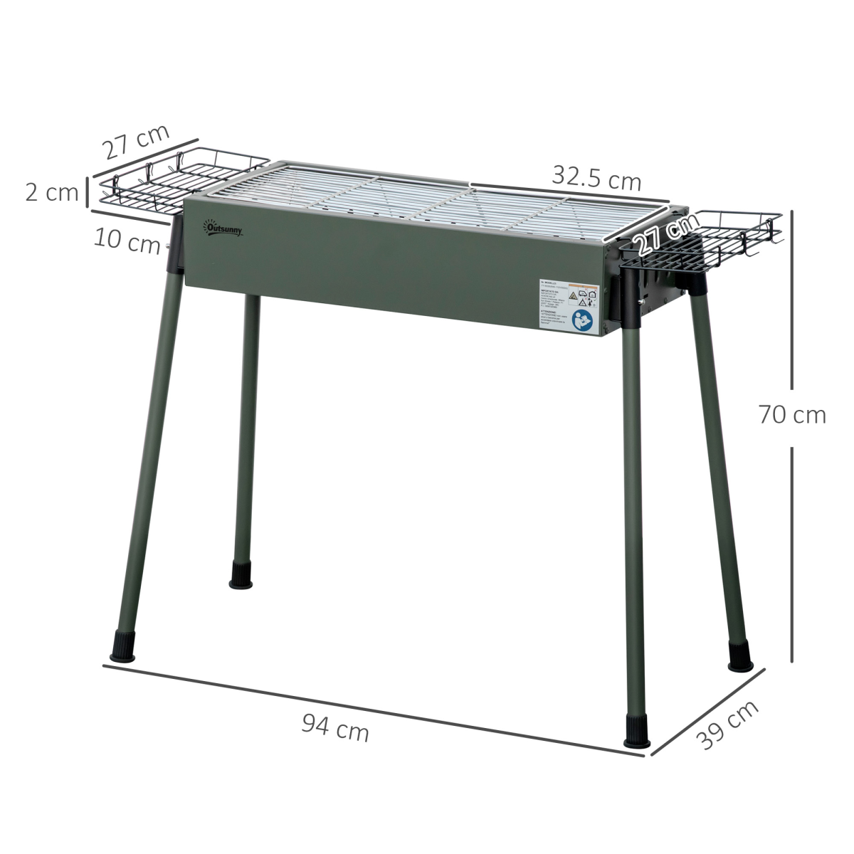 Outsunny Portable Charcoal Barbecue Grill with Two Storage Baskets, Hooks & Removable Legs – Garden BBQ