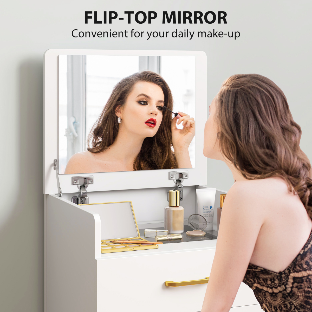 HOMCOM 3 in 1 Dressing Table with Flip-Up Mirror, Cushioned Stool and Drawers – Vanity Desk, White
