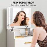 HOMCOM 3 in 1 Dressing Table with Flip-Up Mirror, Cushioned Stool and Drawers – Vanity Desk, White