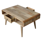 Artisan Furniture Solid Wood Curved Coffee Table with 2 Drawers & 2 Open Slots, Oak-ish Finish – Beige