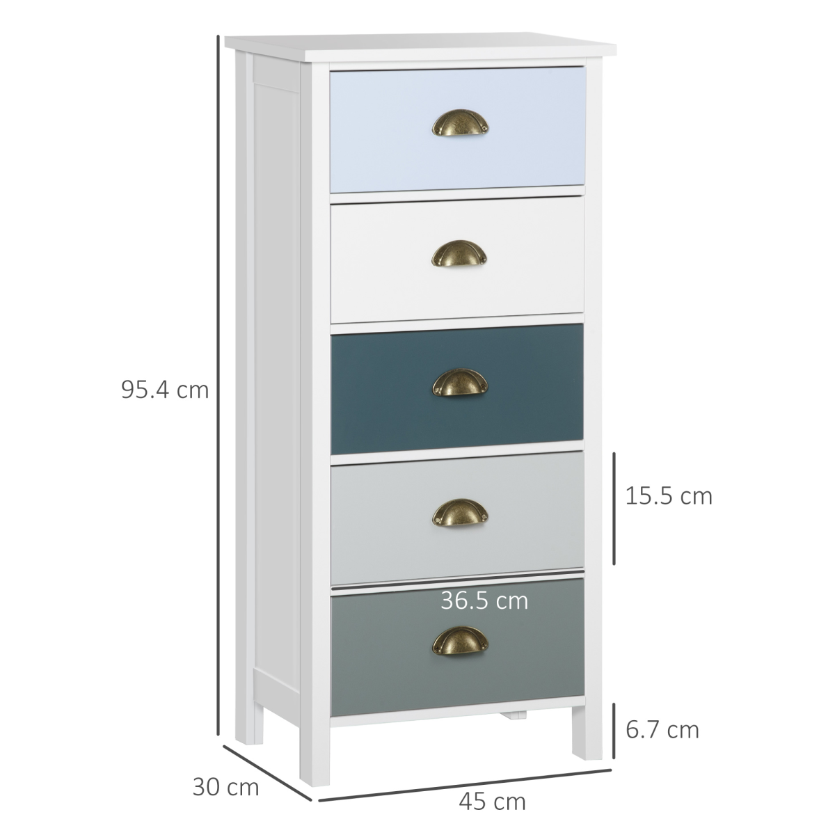 HOMCOM 5-Drawer Chest of Drawers with Bronze-Tone Metal Handles – Bedroom and Hallway Storage