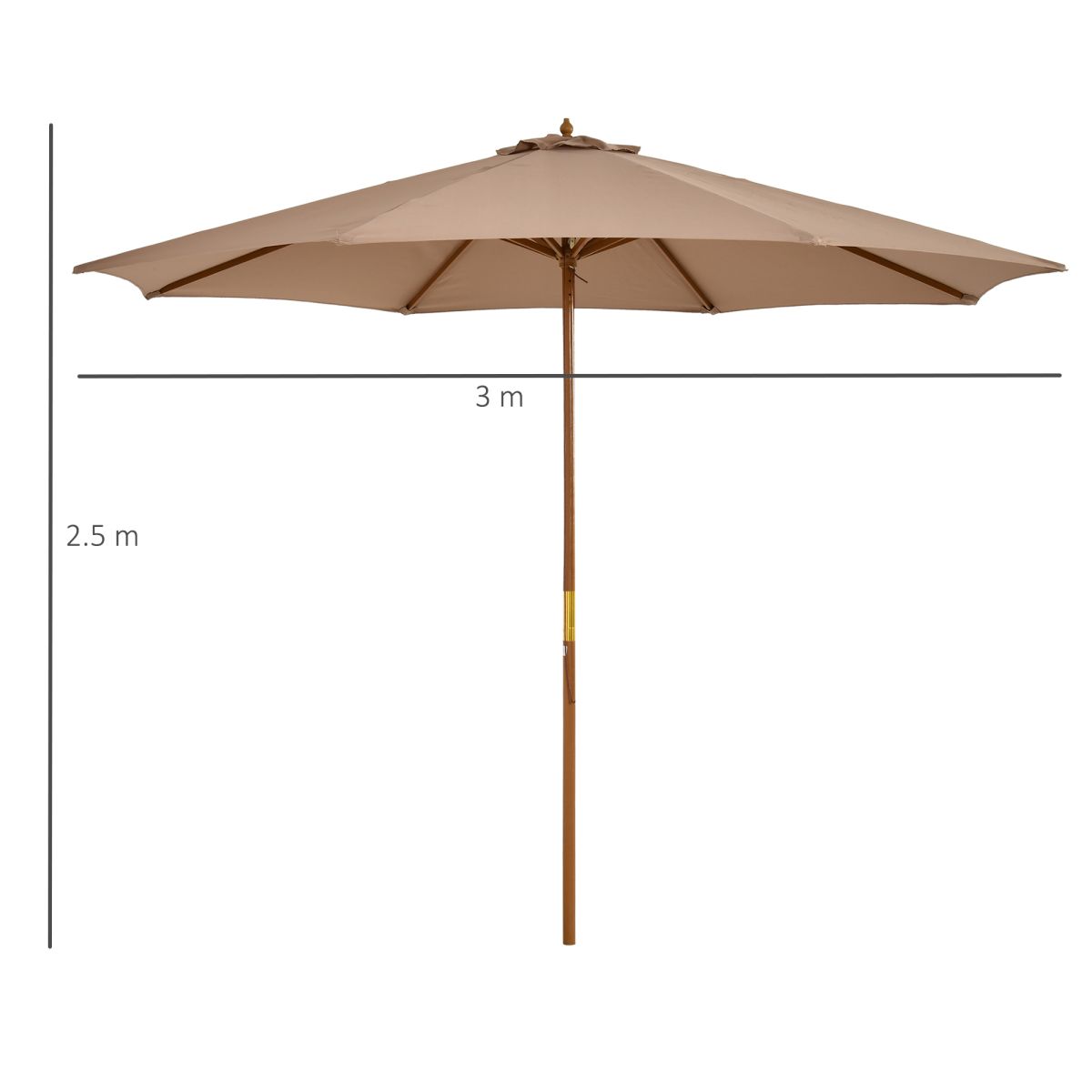 Outsunny 3m Wooden Garden Parasol with Bamboo Ribs & Pull-Rope Pulley – Tilting Sun Shade Umbrella, Khaki