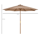 Outsunny 3m Wooden Garden Parasol with Bamboo Ribs & Pull-Rope Pulley – Tilting Sun Shade Umbrella, Khaki