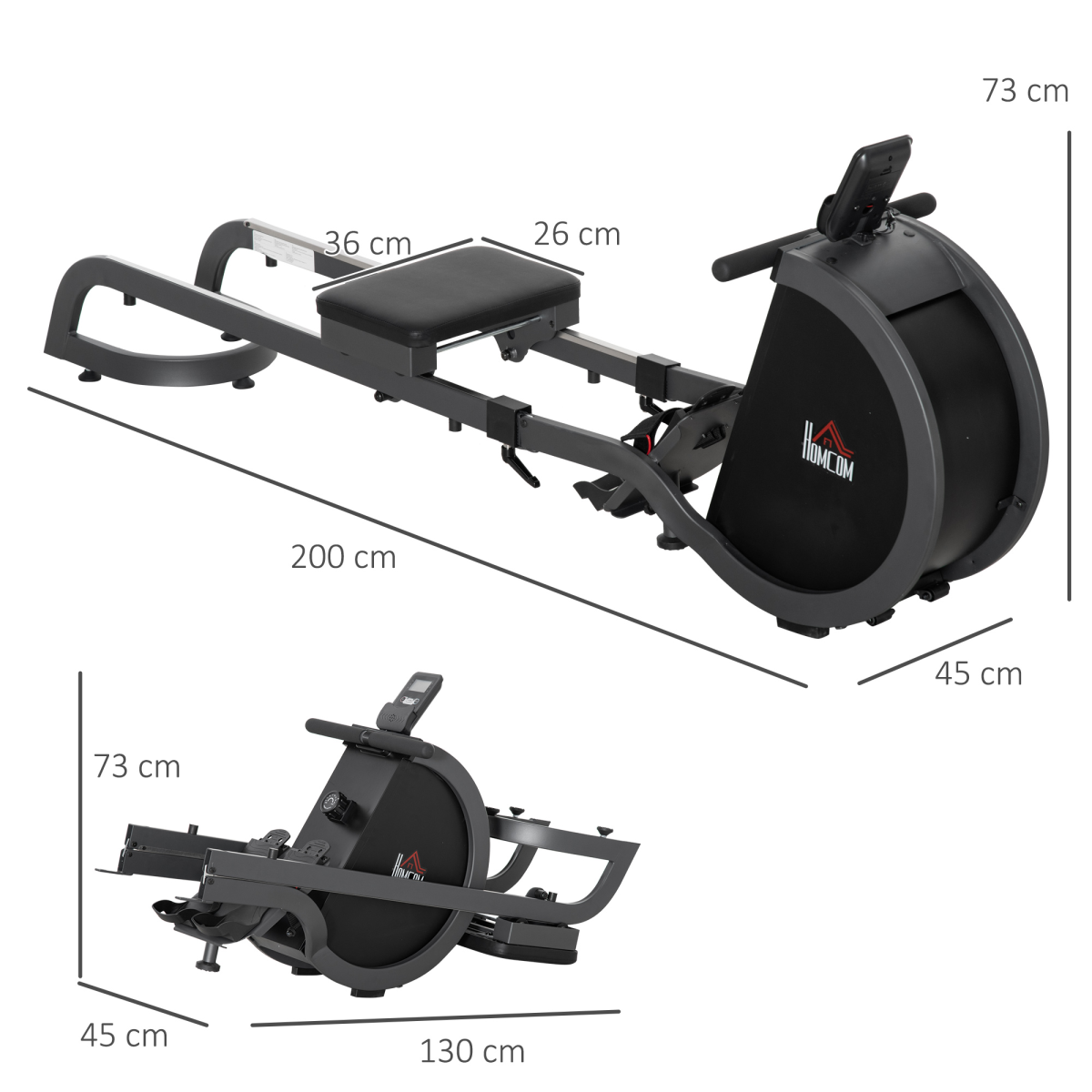 HOMCOM Foldable Magnetic Rowing Machine with 16 Resistance Levels & Digital Monitor – Home Gym Cardio Rower