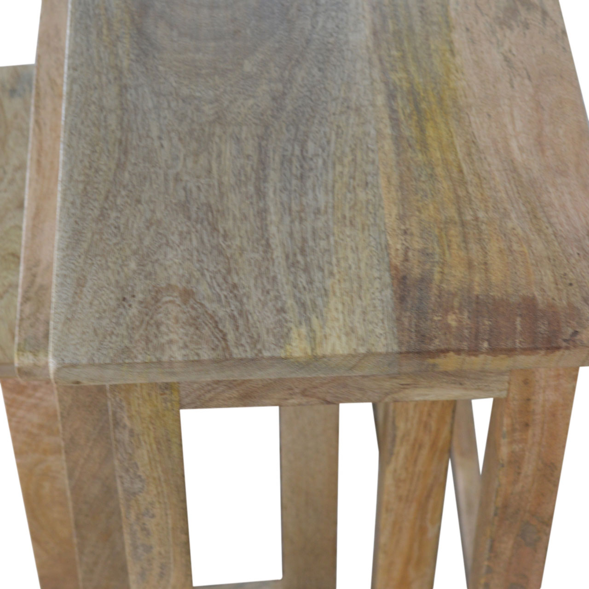 Artisan Furniture Country Solid Wood Stool Set of 3 – Hand Distressed Space-Saving Stools & Side Tables, Beige