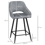 HOMCOM Set of 2 Velvet-Touch Counter Height Bar Stools with Backrest & Footrest – Kitchen Seating, Grey