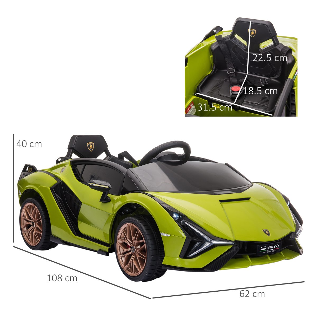 HOMCOM Lamborghini SIAN 12V Kids Electric Ride-On Car with Remote Control – Officially Licensed, Dual Motor