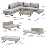 Outsunny 3-Piece Rattan Sofa Set with Tea Table, Side Table & Cushions – PE Wicker Lounge Furniture, Grey