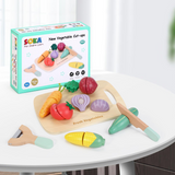 SOKA Wooden Cutting Vegetables Play Set, 9 Pieces – Pretend Play Kitchen Toy for Kids