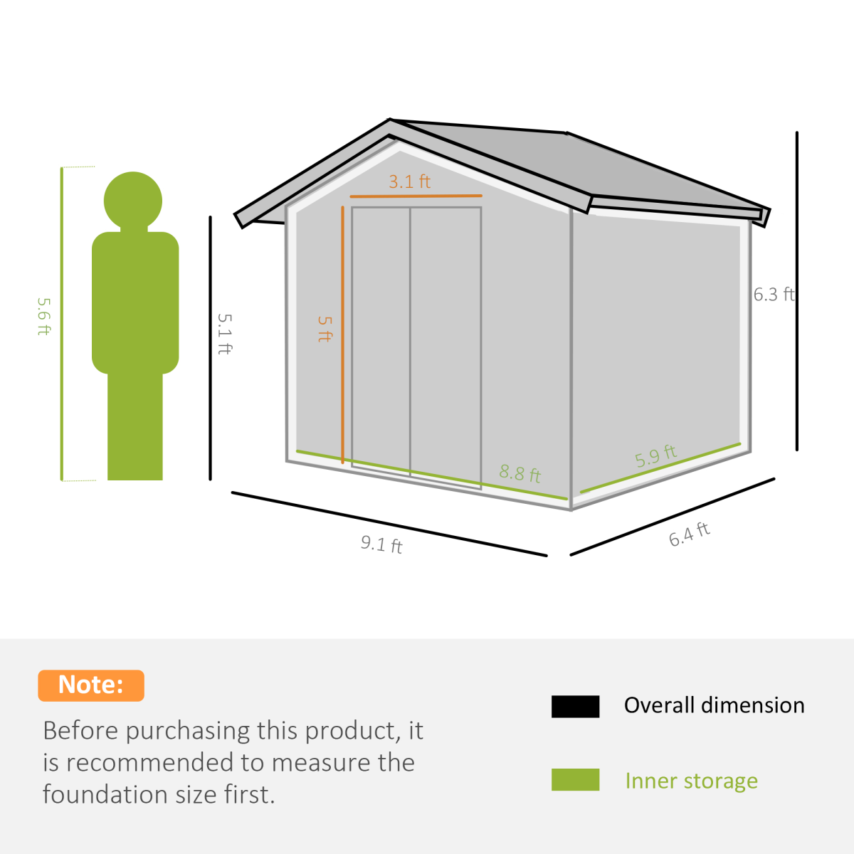 Outsunny 9 x 6ft Metal Garden Shed with Sliding Double Door & Ventilation – Khaki Outdoor Storage