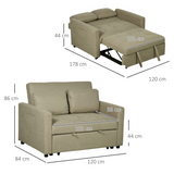 HOMCOM Click-Clack 2 Seater Sofa Bed with Cushions & Side Pockets – Space-Saving Guest Settee, Brown