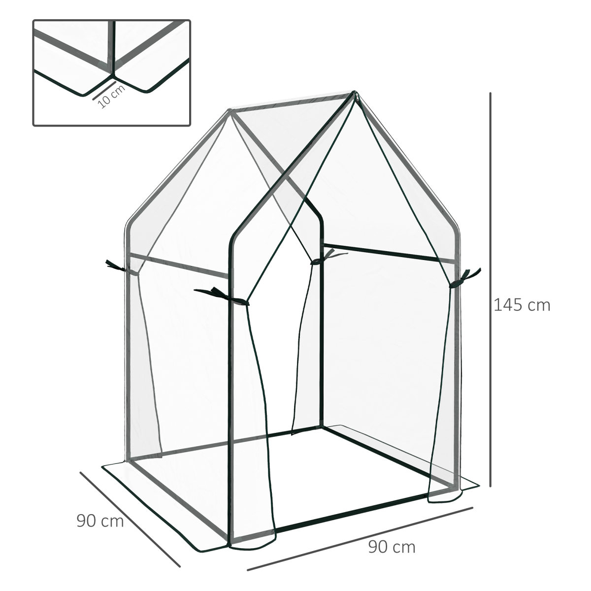 Outsunny Clear Tomato Greenhouse with 2 Zipped Doors, 90x90x145cm Steel Frame – Indoor & Outdoor Plant Cover
