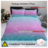 Rainbow Glitter Ombre Duvet Cover Set with 2 Pillow Shams – Unicorn Pastel Single Bedding