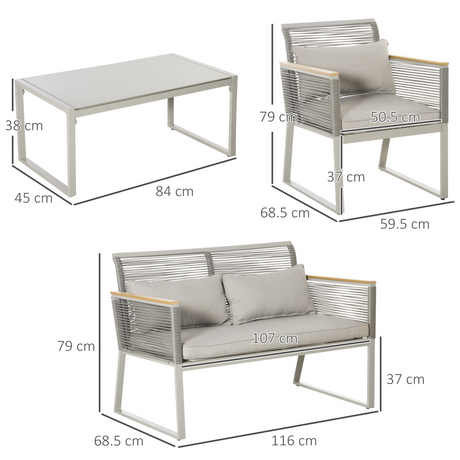 Outsunny Rattan Patio Sofa Set wood armrest detail