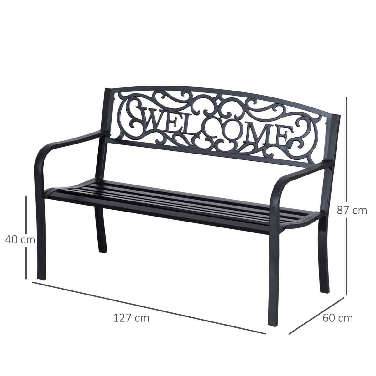 Outsunny 2-Seater Steel Glider Bench with Breathable Mesh Seat – Garden & Patio Seating, 126 x 60 x 85 cm, Black