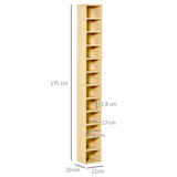HOMCOM 12-Tier Multimedia Storage Shelf for 204 CDs, Blu-rays and Video Games – Wide Base, Pine Wood Colour