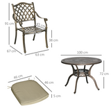 Outsunny 4-Seater Round Garden Dining Set with Cushions & Parasol Hole – Cast Aluminium Outdoor Furniture, Bronze