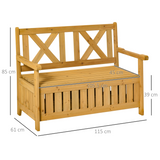 Outsunny 2-Seater Garden Storage Bench – Fir Wood Outdoor Patio Seating with Under-Seat Storage