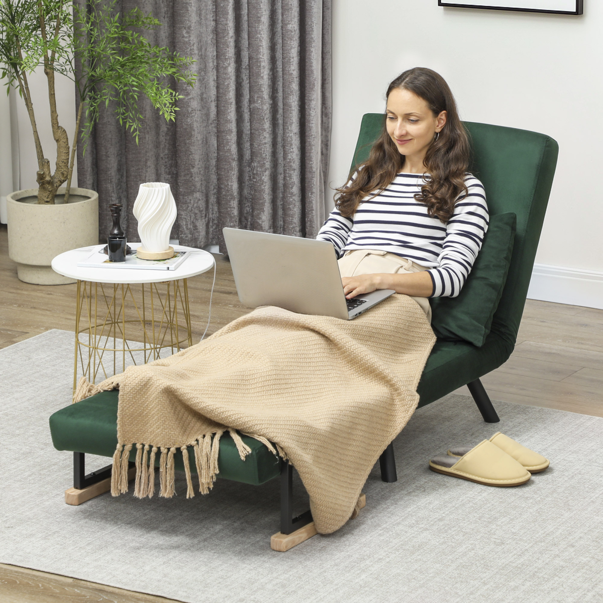 HOMCOM chair bed unfolded into single bed