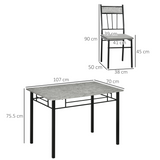 HOMCOM 5 Piece Dining Set with Marble-Effect Table & 4 Padded Chairs – Kitchen Table and Chairs, Light Grey & Black