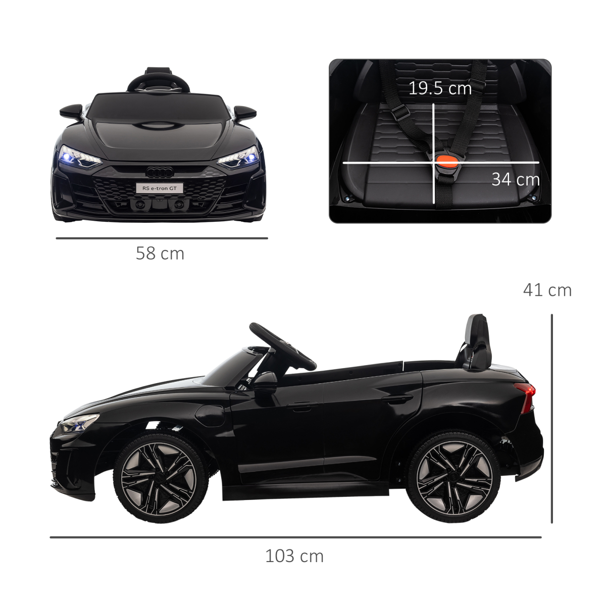 HOMCOM Audi RS e-tron GT Licensed 12V Kids Electric Ride-On Car with Remote Control & USB Music – Black