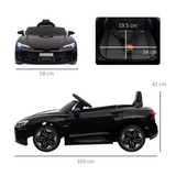 HOMCOM Audi RS e-tron GT Licensed 12V Kids Electric Ride-On Car with Remote Control & USB Music – Black