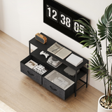 Industrial TV Stand with 2 Foldable Fabric Drawers for TVs up to 47 in – Steel Frame Media Unit, Black & Charcoal