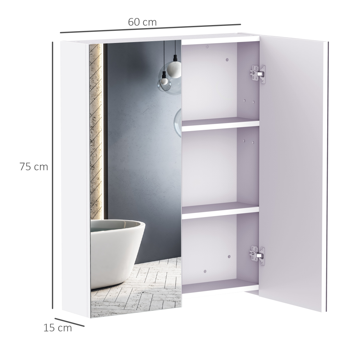 HOMCOM Wall-Mounted Mirror Cabinet with Adjustable Shelves – Bathroom Storage, 60 x 75cm