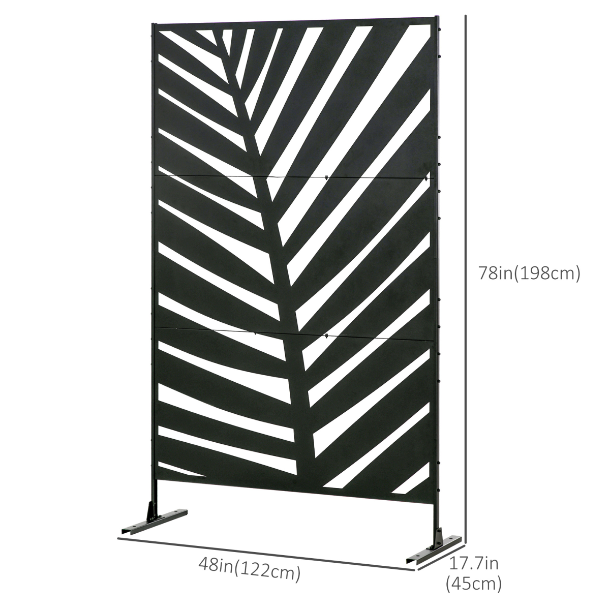 Outdoor Privacy Screen with Banana Leaf Design, 3-Panel Steel Frame – Garden & Patio Divider, Black