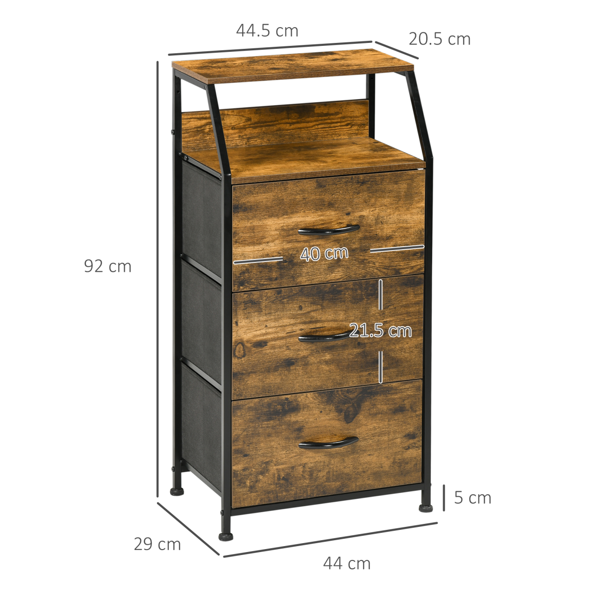 HOMCOM Industrial 3-Drawer Storage Cabinet with Display Shelves – Metal Frame, Wood-Effect Finish