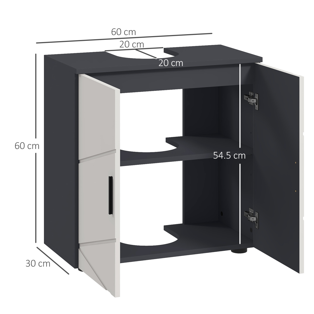 kleankin Pedestal Sink Bathroom Vanity Unit with Shelf and Soft-Close Doors – U-Shape Slot Cabinet, Light Grey