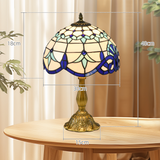 HOMCOM Stained Glass Table Lamp with E27 Fitting – Handcrafted Bedside Lamp for Bedroom, Blue and White
