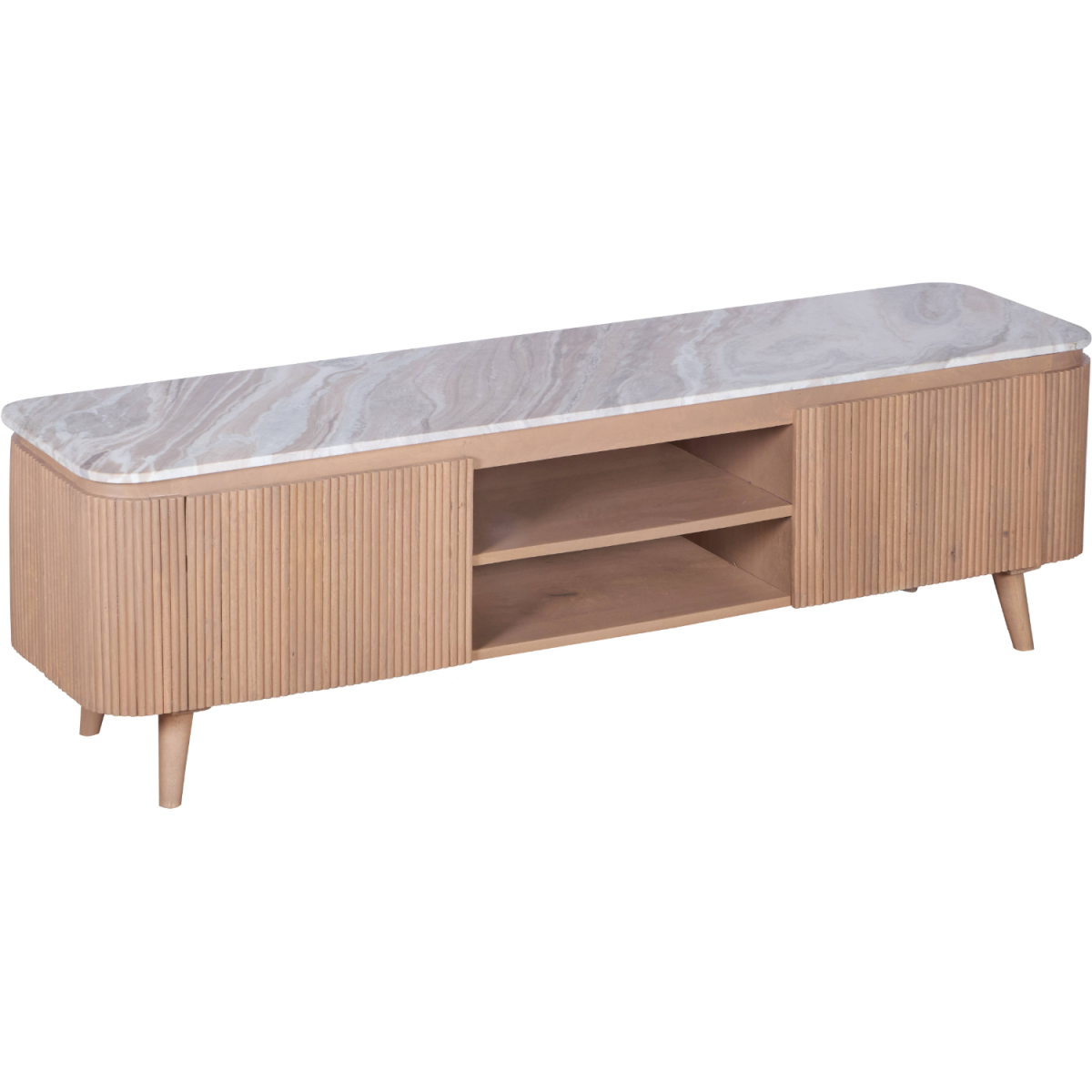 Ashford Natural Marble & Wood Large TV Cabinet, 170cm – Media Storage Unit with Spacious Top