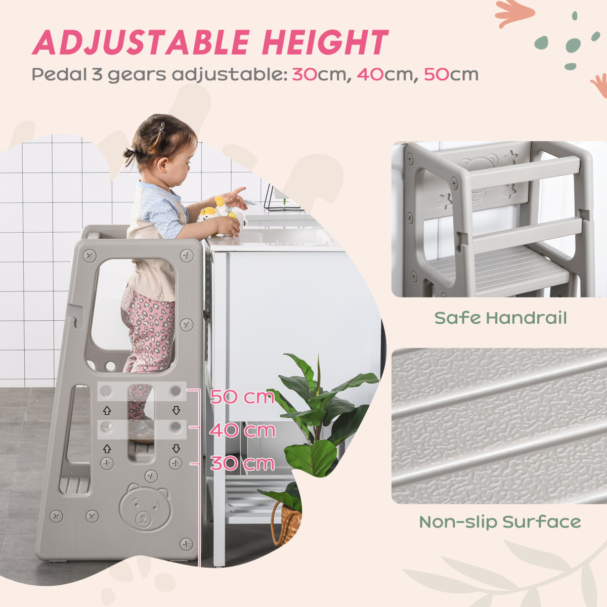 Adjustable Height Kitchen Step Stool with Non-Slip Surface – Compact 3-Height Home Helper