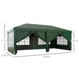 Outsunny 3 x 6m Pop-Up Gazebo Party Tent with 6 Removable Sidewalls & Carry Bag – Steel Frame Marquee, Green