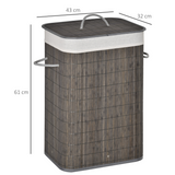 HOMCOM Bamboo Laundry Basket with Flip Lid and Removable Lining – Foldable Hamper, Grey
