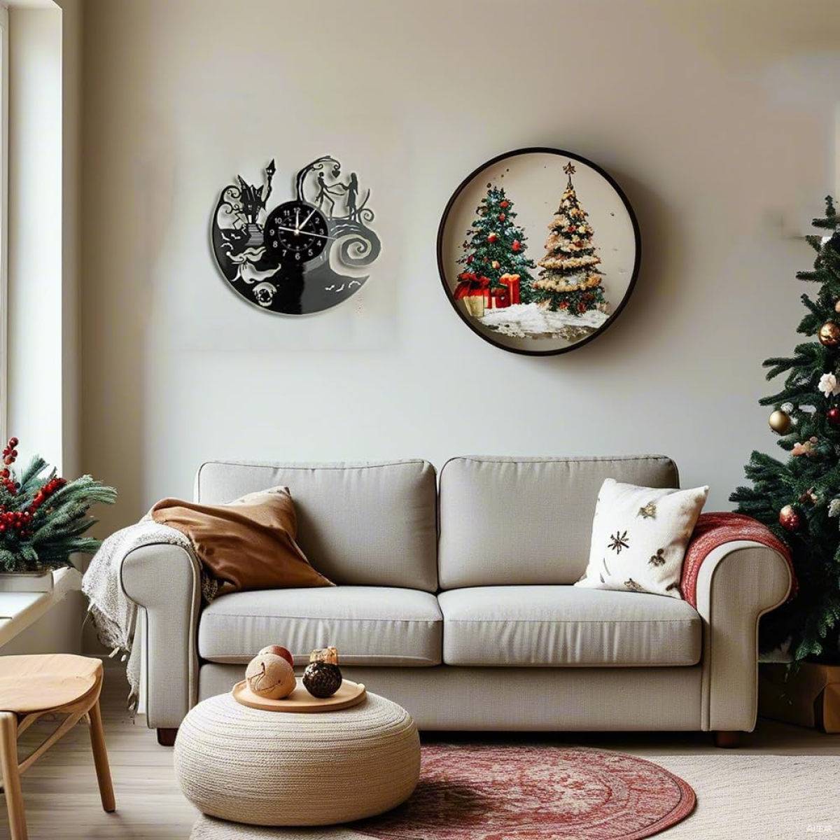 Christmas Vinyl Record Silent Wall Clock, 12 Inch – Festive Retro Battery Operated Decor