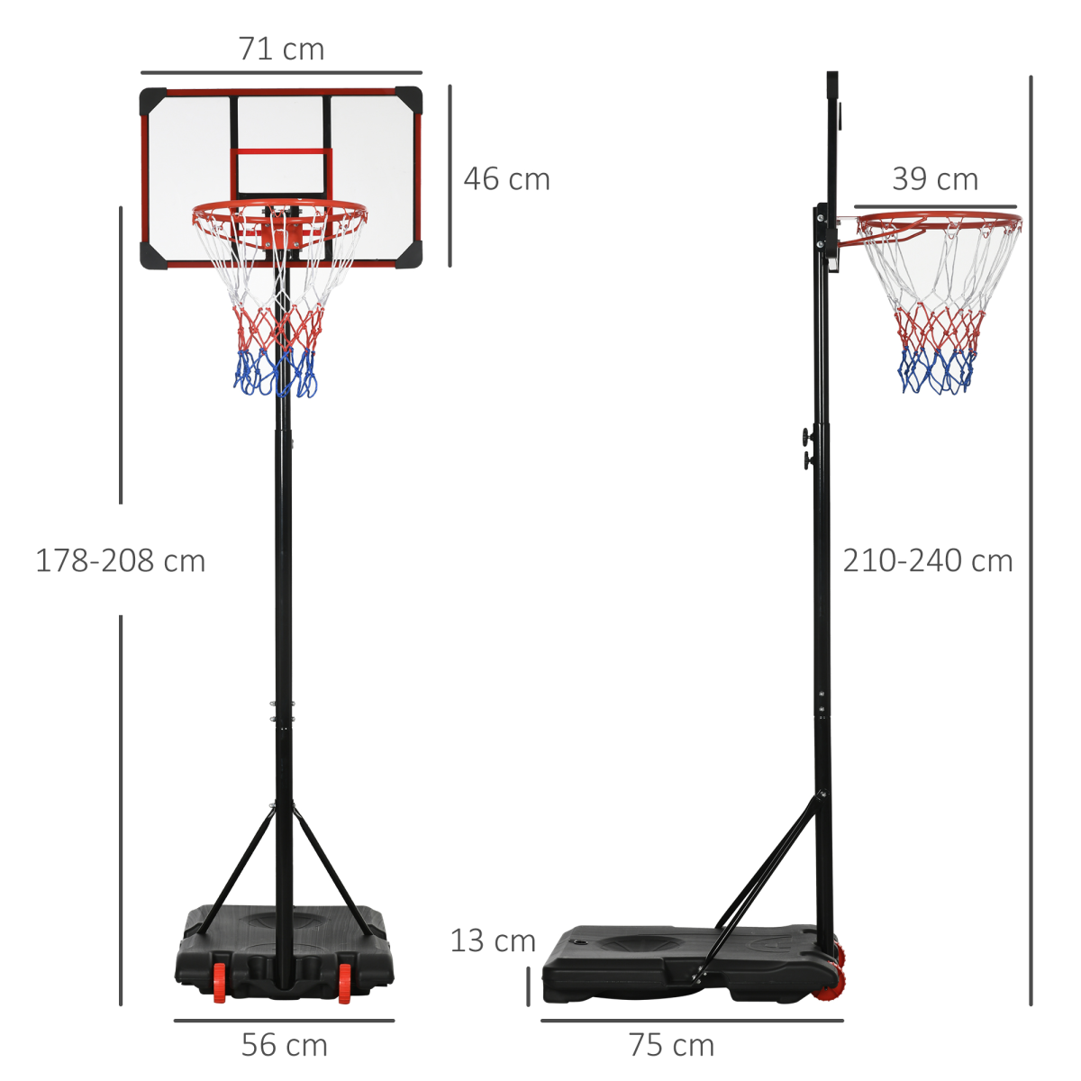 SPORTNOW Kids Adjustable Basketball Hoop and Stand with Wheels, 1.8–2m – Fillable Base for Ages 6–14