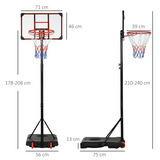 SPORTNOW Kids Adjustable Basketball Hoop and Stand with Wheels, 1.8–2m – Fillable Base for Ages 6–14