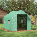 Walk-in Greenhouse with Roll-up Door & Mesh Windows – Galvanised Steel Frame Grow House, 200 x 300 x 200cm, Green