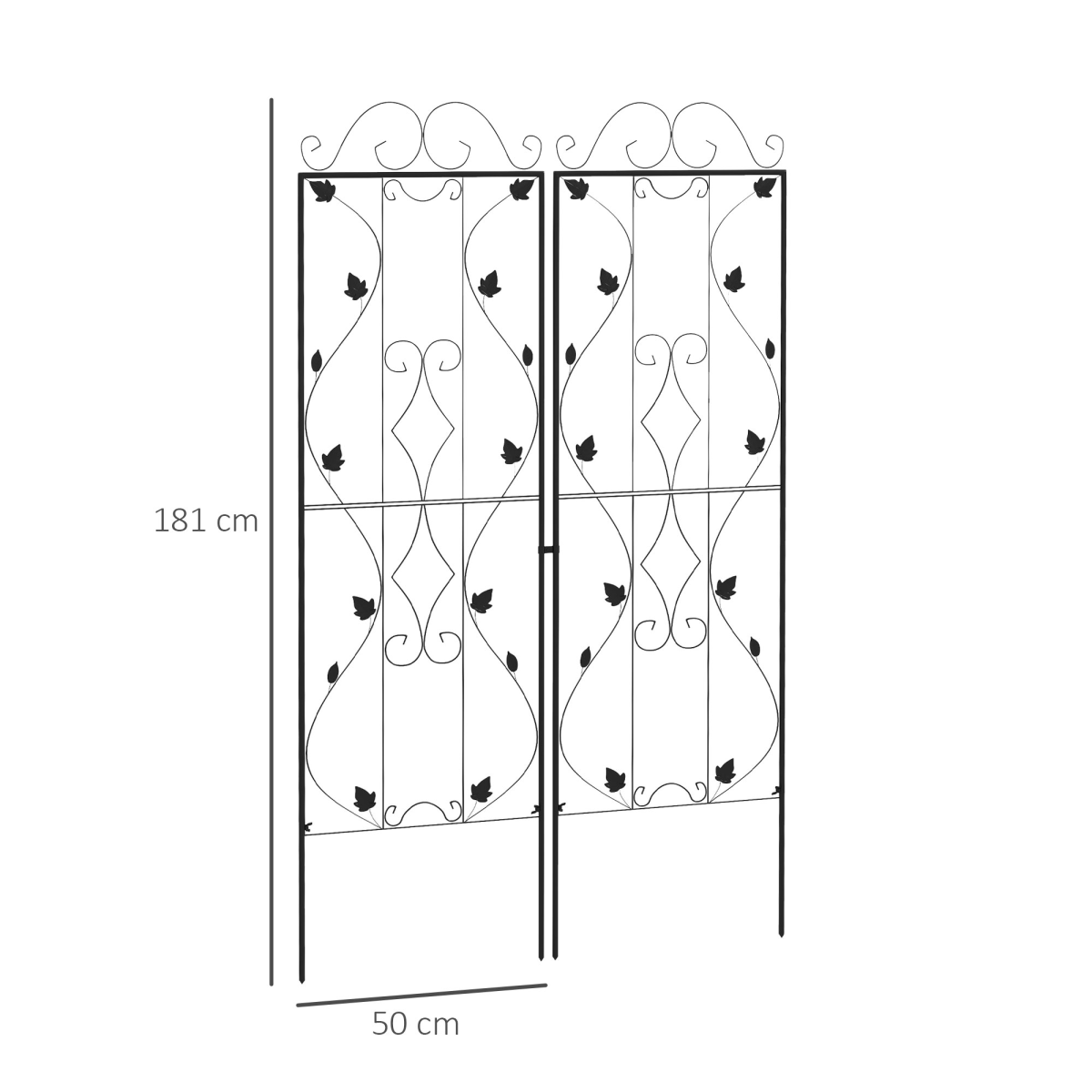 Outsunny Set of 2 Metal Garden Trellises for Climbing Plants – Leaf Design, Powder Coated Steel, Black