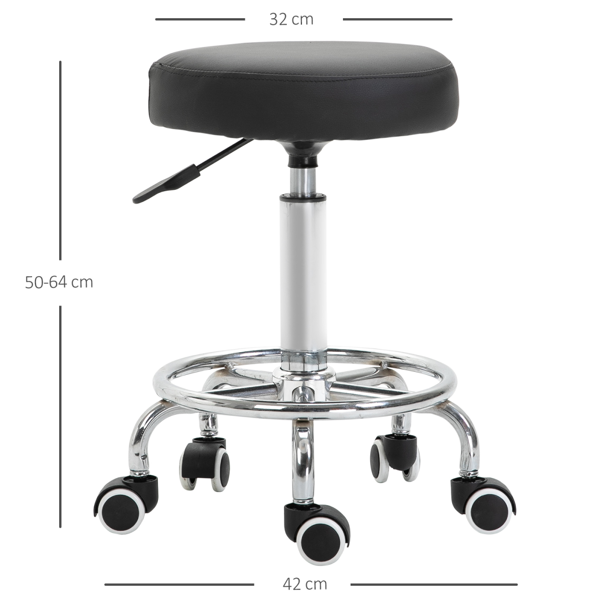 Outsunny Adjustable Salon Stool with PU Leather Seat and Footrest – Backless Saddle Stool on 5 Castors