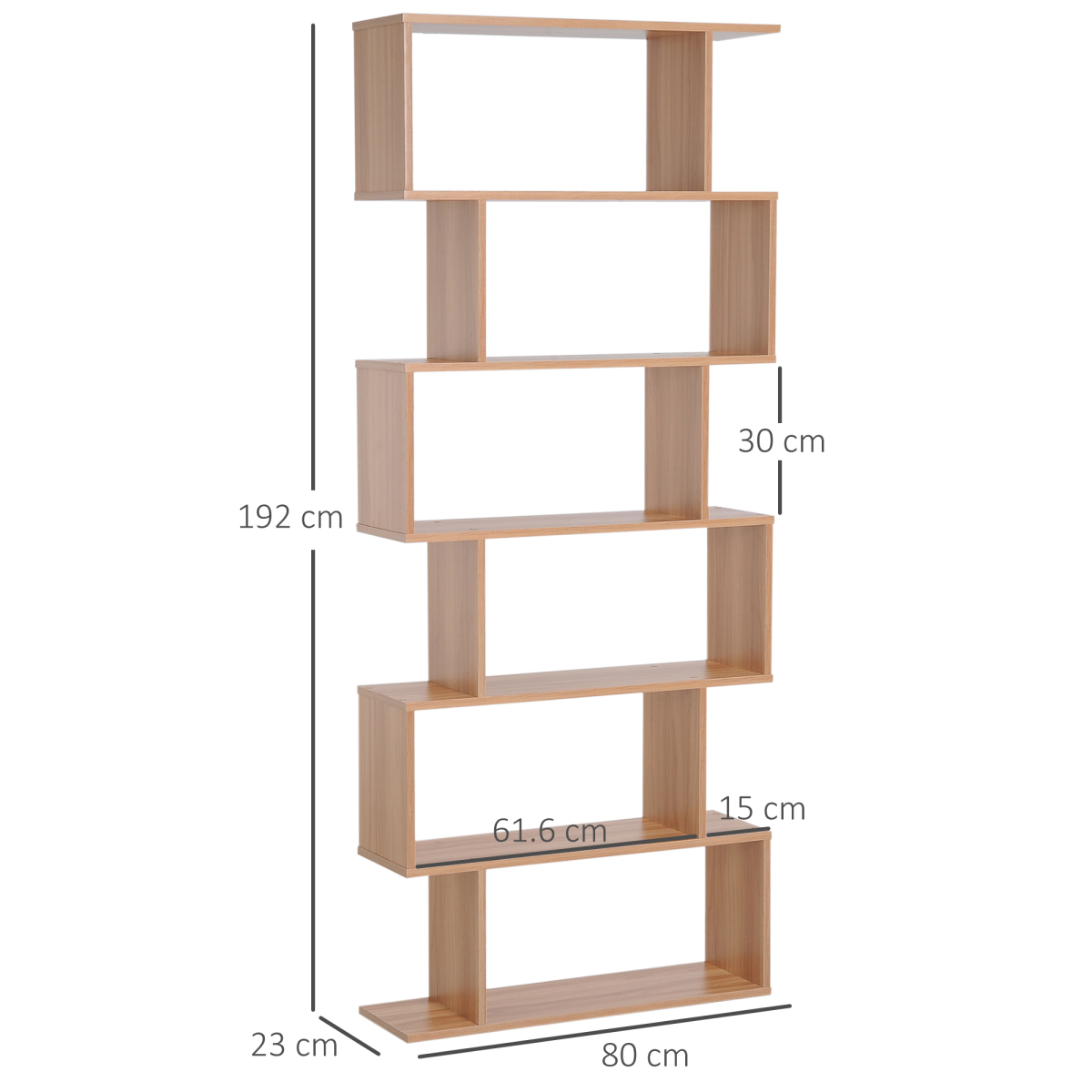 6-Tier Wooden S-Shaped Shelf Storage Unit – Distinctive Bookcase for Books & Décor, Maple