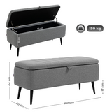 HOMCOM Linen Fabric Storage Ottoman Bench with Steel Legs – Footstool & Seat, Grey