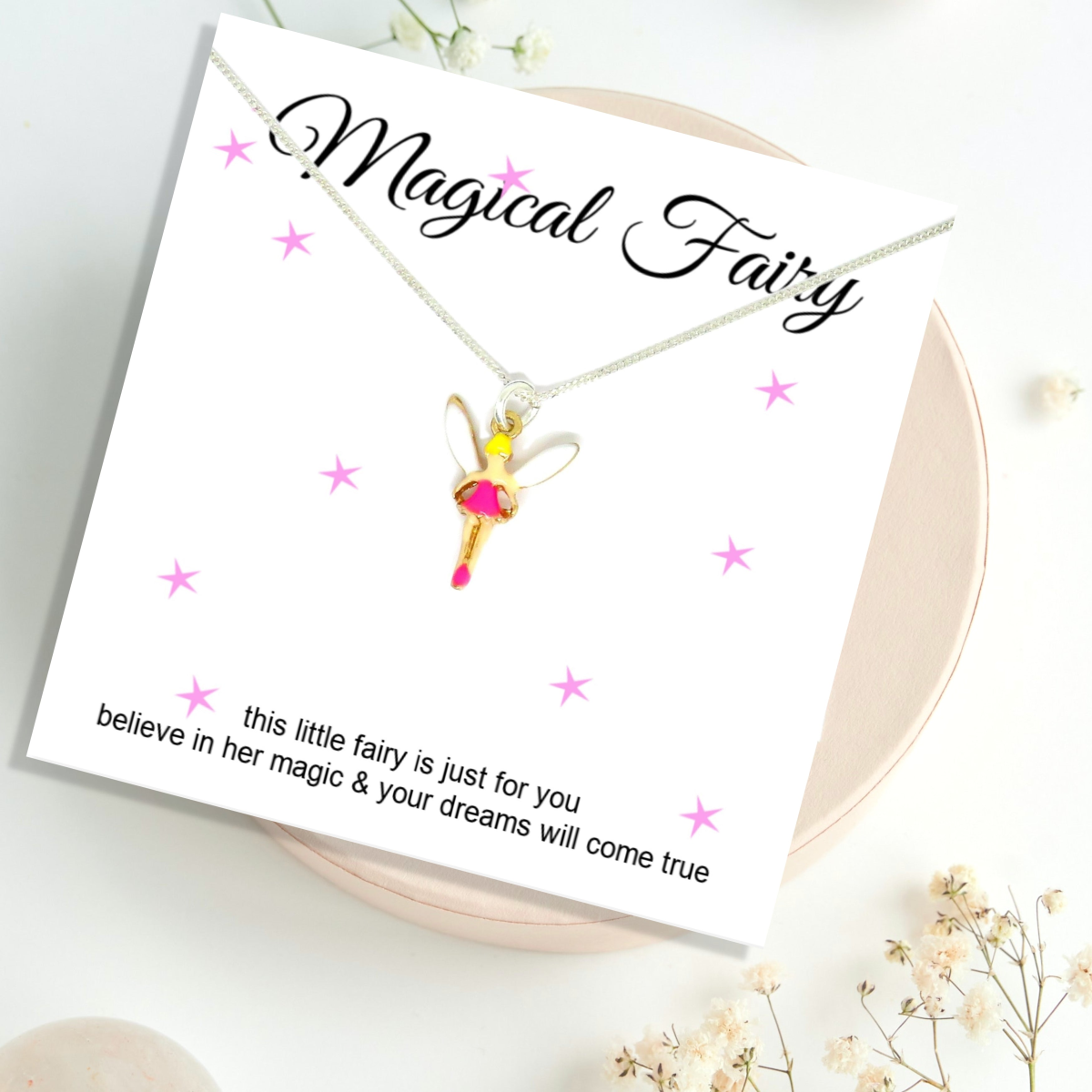 Aye Do Gifts Magical Fairy Girls Necklace Mini Gift Hamper with Dried Flower Bouquet & Chocolate Hearts