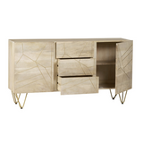 Extra Large Sideboard with Light Gold Metal Inlay, 3 Drawers & 2 Cupboard Doors – Solid Wood