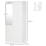 2-Door Wardrobe with Hanging Rail, 3 Shelves & 3 Drawers – 180cm Bedroom Storage, White