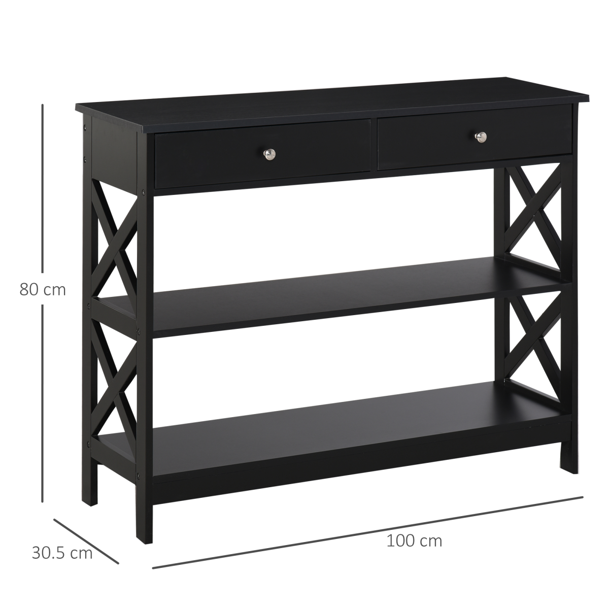 Console Table with Open Shelf & 2 Storage Drawers – Hallway and Office Storage Table, Black