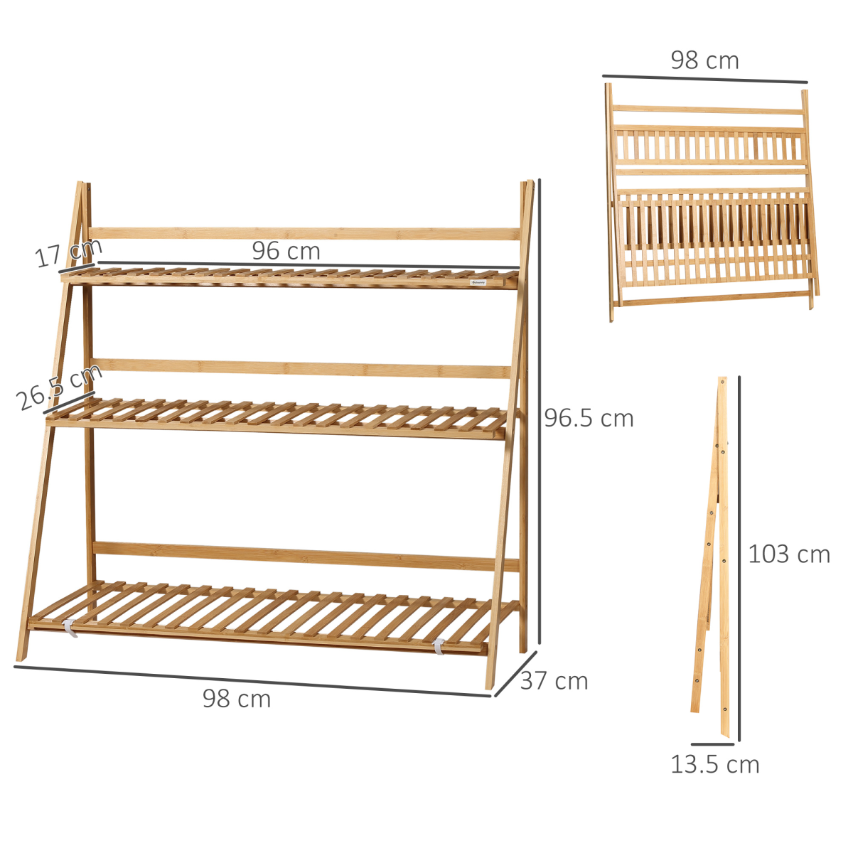 Outsunny 3-Tier Folding Bamboo Plant Stand with Slatted Shelves – Indoor & Outdoor Display Rack