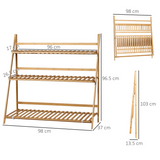 Outsunny 3-Tier Folding Bamboo Plant Stand with Slatted Shelves – Indoor & Outdoor Display Rack